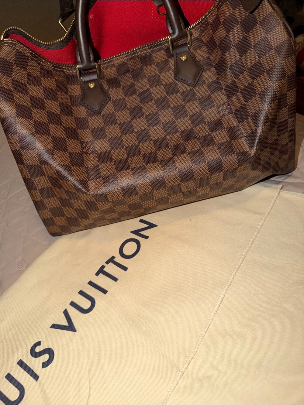 Louis Vuitton Speedy 35 Damier Ebene with Red Interior